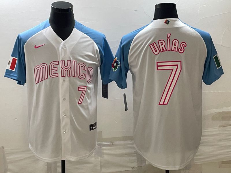 Men 2023 World Cub Mexico #7 Urias White blue Nike MLB Jersey10